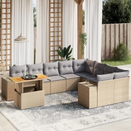 Juego de sofás jardín con cojines beige 10 pzas ratán sintético