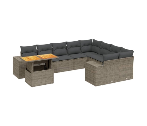 Set de sofás de jardín 10 pzas con cojines ratán sintético gris