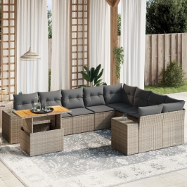 Set de sofás de jardín 10 pzas con cojines ratán sintético gris