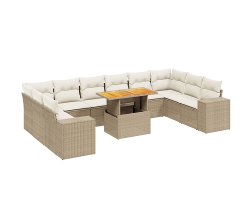 Set de sofás de jardín 11pzas con cojines ratán sintético beige