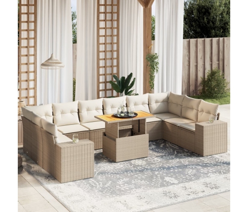 Set de sofás de jardín 11pzas con cojines ratán sintético beige