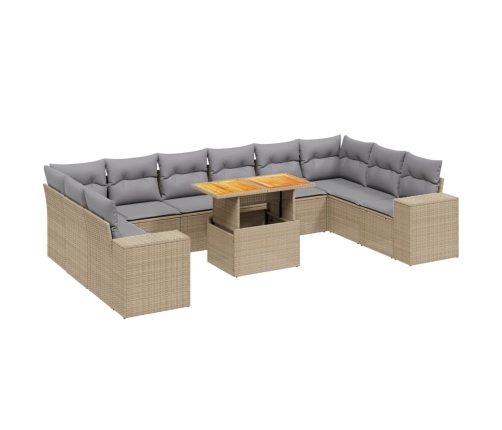 Set de sofás de jardín 11pzas con cojines ratán sintético beige