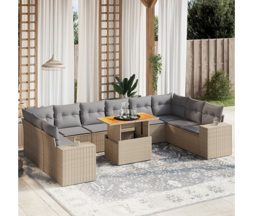 Set de sofás de jardín 11pzas con cojines ratán sintético beige