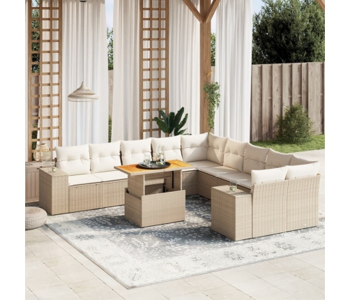 Set de sofás de jardín 11pzas con cojines ratán sintético beige