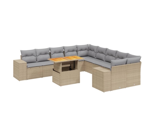 Set de sofás de jardín 11pzas con cojines ratán sintético beige