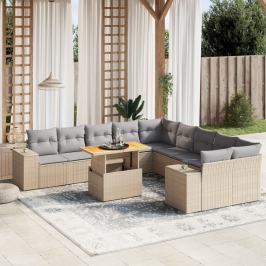 Set de sofás de jardín 11pzas con cojines ratán sintético beige