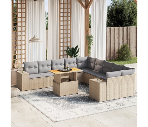 Set de sofás de jardín 11pzas con cojines ratán sintético beige