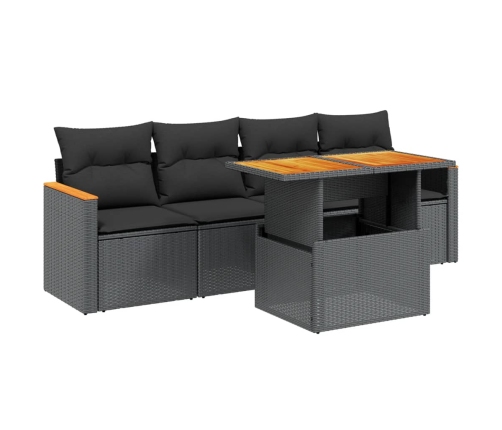 Set de muebles de jardín 5 pzas y cojines ratán sintético negro