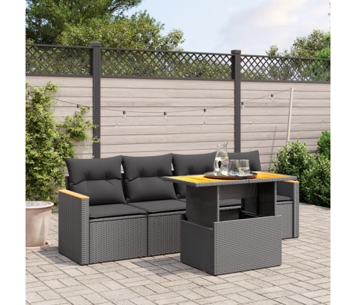 Set de muebles de jardín 5 pzas y cojines ratán sintético negro
