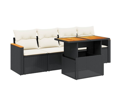 Set de muebles de jardín 5 pzas y cojines ratán sintético negro