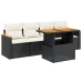 Set de muebles de jardín 5 pzas y cojines ratán sintético negro