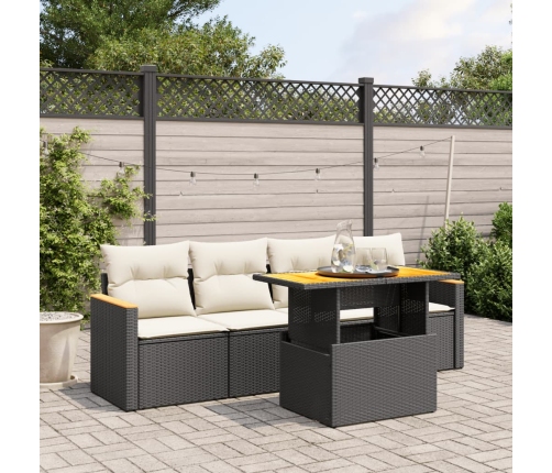 Set de muebles de jardín 5 pzas y cojines ratán sintético negro