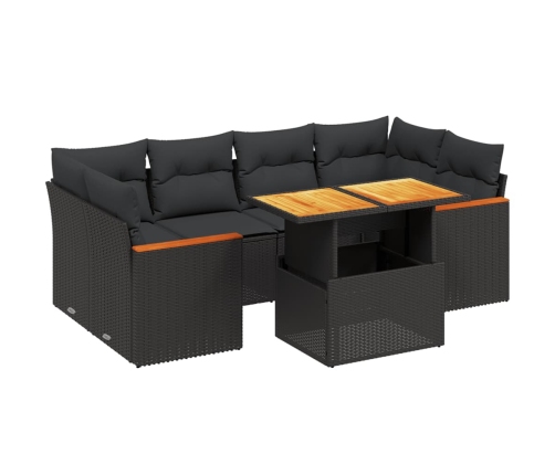 Set de comedor de jardín 7 pzas y cojines ratán sintético negro