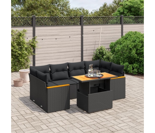 Set de comedor de jardín 7 pzas y cojines ratán sintético negro