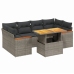Set de sofás de jardín 7 piezas con cojines ratán PE gris