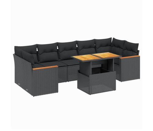 Set de sofás de jardín 8 piezas y cojines ratán sintético negro