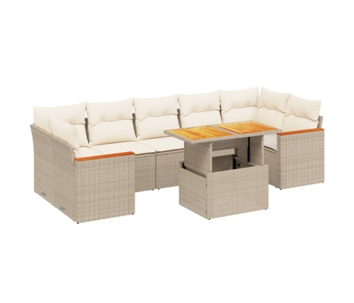 Juego de sofás de jardín con cojines beige 8 pzas ratán PE
