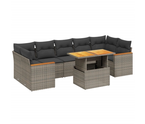 Set de sofás de jardín 8 pzas y cojines ratán sintético gris