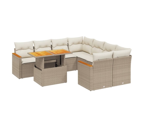 Set de sofás de jardín 9 pzas con cojines ratán sintético beige