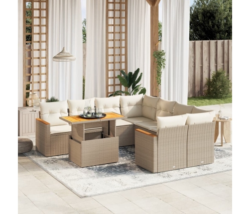 Set de sofás de jardín 9 pzas con cojines ratán sintético beige