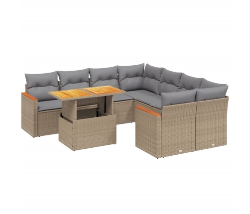 Set de sofás de jardín 9 pzas con cojines ratán sintético beige