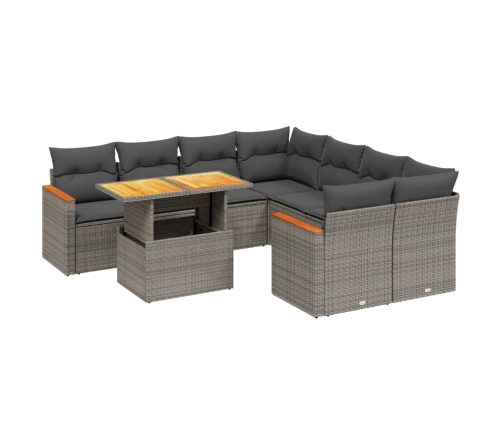 Set de muebles de jardín 9 pzas y cojines ratán sintético gris