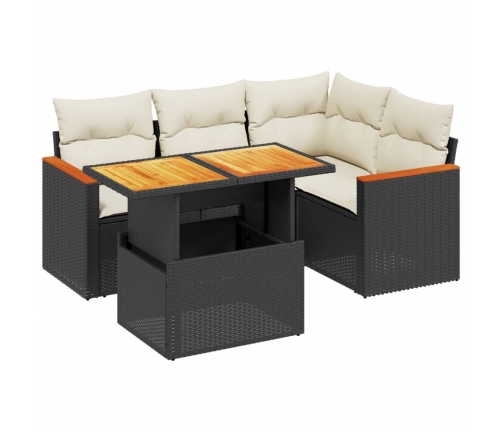Set de muebles de jardín 5 pzas y cojines ratán sintético negro