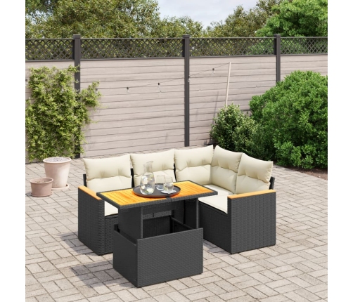 Set de muebles de jardín 5 pzas y cojines ratán sintético negro