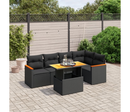 Set de sofás de jardín 6 piezas y cojines ratán sintético negro