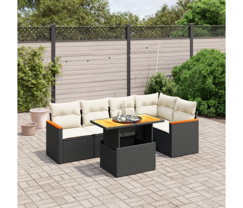 Set de sofás de jardín 6 piezas y cojines ratán sintético negro