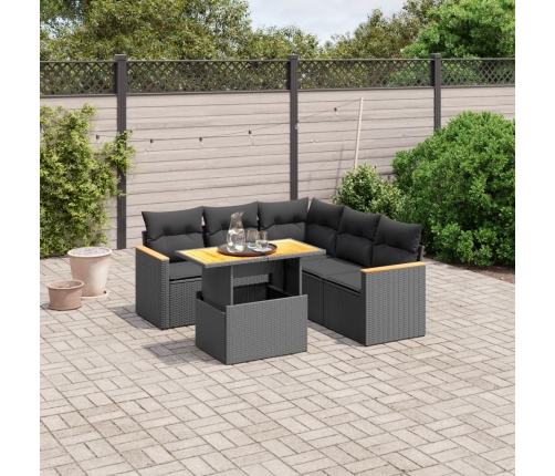 Set de sofás de jardín 6 piezas y cojines ratán sintético negro
