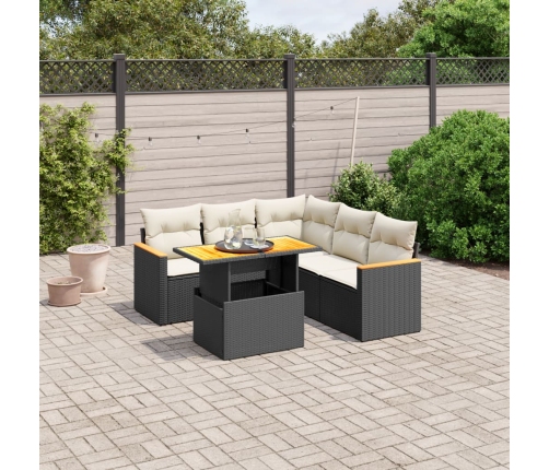 Set de sofás de jardín 6 piezas y cojines ratán sintético negro