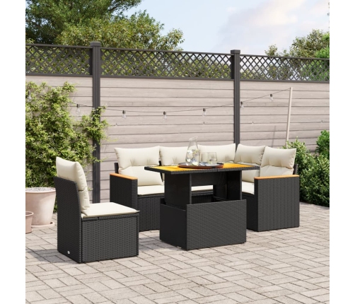 Set de sofás de jardín 6 piezas y cojines ratán sintético negro