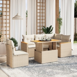 Juego de sofás jardín con cojines 6 pzas ratán sintético beige
