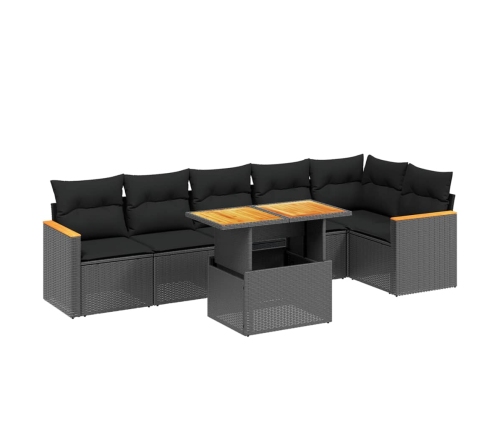 Set de comedor de jardín 7 pzas y cojines ratán sintético negro