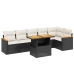 Set de comedor de jardín 7 pzas y cojines ratán sintético negro