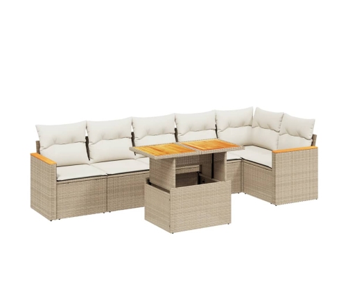 Set sofás de jardín 7 piezas y cojines ratán sintético beige