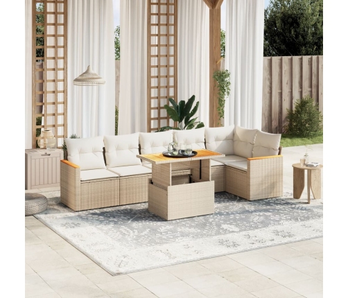 Set sofás de jardín 7 piezas y cojines ratán sintético beige
