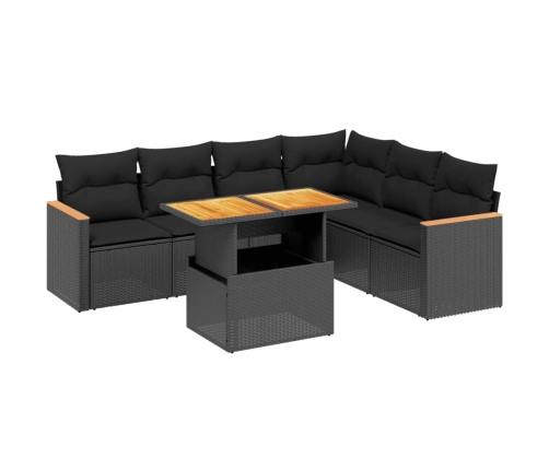 Set de comedor de jardín 7 pzas y cojines ratán sintético negro