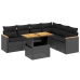 Set de comedor de jardín 7 pzas y cojines ratán sintético negro