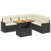 Set de comedor de jardín 7 pzas y cojines ratán sintético negro