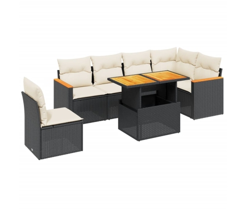 Set de comedor de jardín 7 pzas y cojines ratán sintético negro