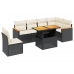 Set de comedor de jardín 7 pzas y cojines ratán sintético negro