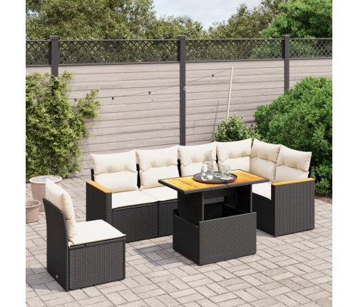 Set de comedor de jardín 7 pzas y cojines ratán sintético negro
