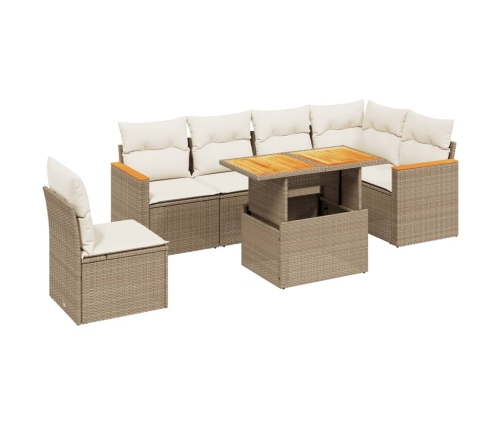 Set sofás de jardín 7 piezas y cojines ratán sintético beige