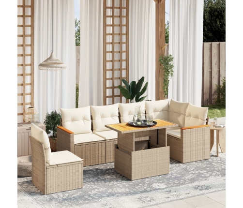 Set sofás de jardín 7 piezas y cojines ratán sintético beige