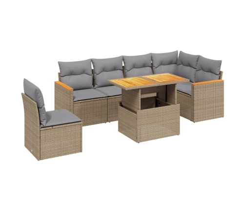 Set sofás de jardín 7 piezas y cojines ratán sintético beige