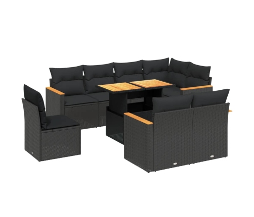 Set de sofás de jardín 8 piezas y cojines ratán sintético negro