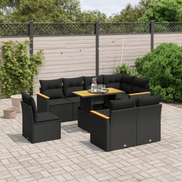Set de sofás de jardín 8 piezas y cojines ratán sintético negro