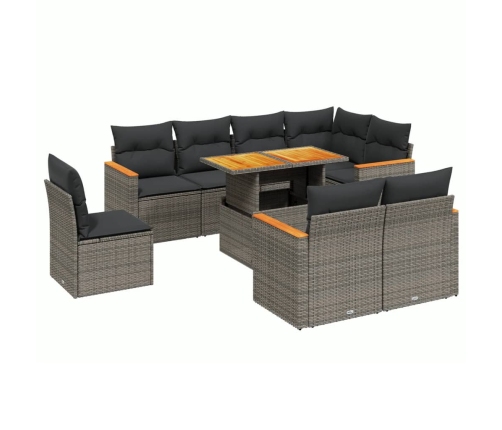 Set de muebles de jardín 9 pzas y cojines ratán sintético gris